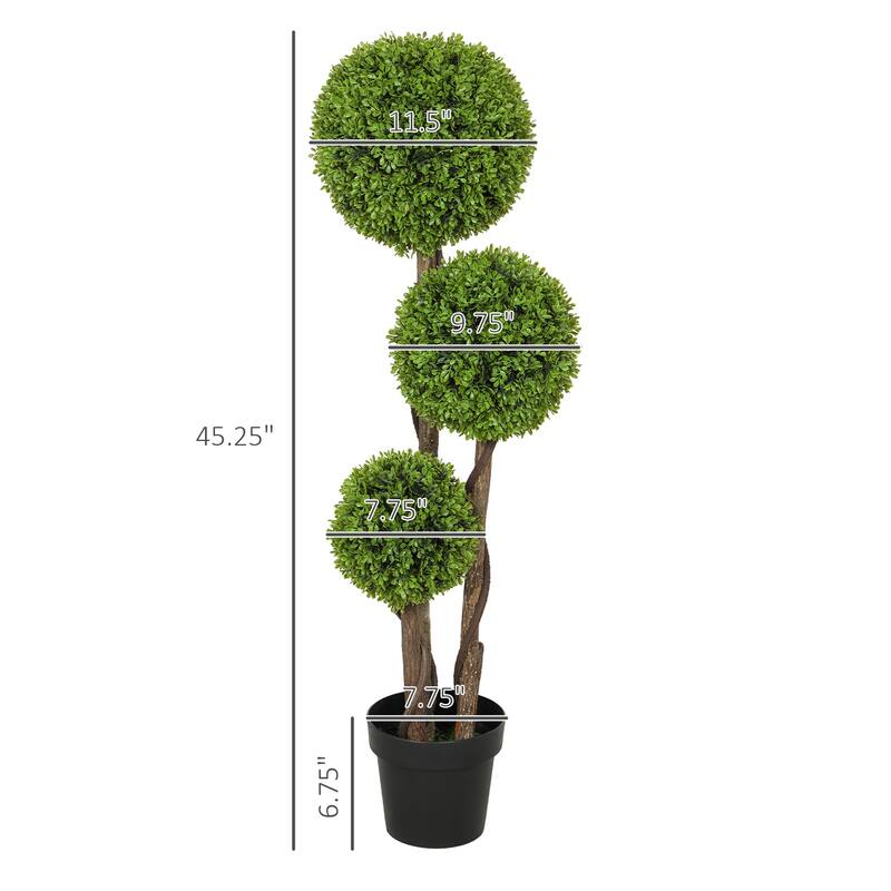 HOMCOM Artificial Plant for Home Decor Indoor & Outdoor Fake Plants Artificial Tree in Pot, 3 Ball Boxwood Topiary Tree