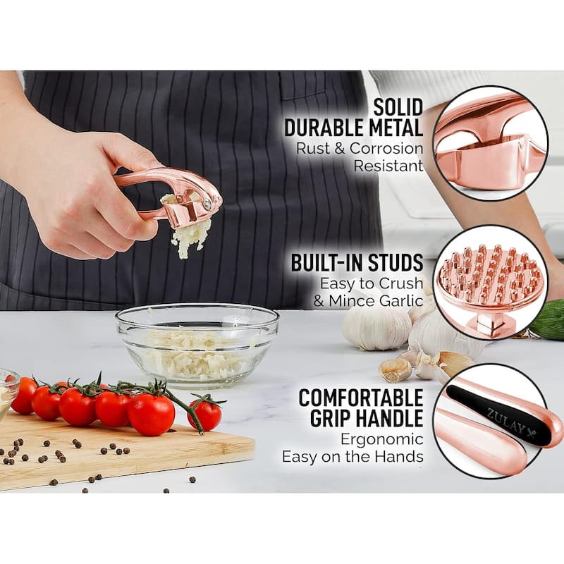 Zulay Kitchen Garlic Press with Ergonomic Soft Easy Squeeze Handle