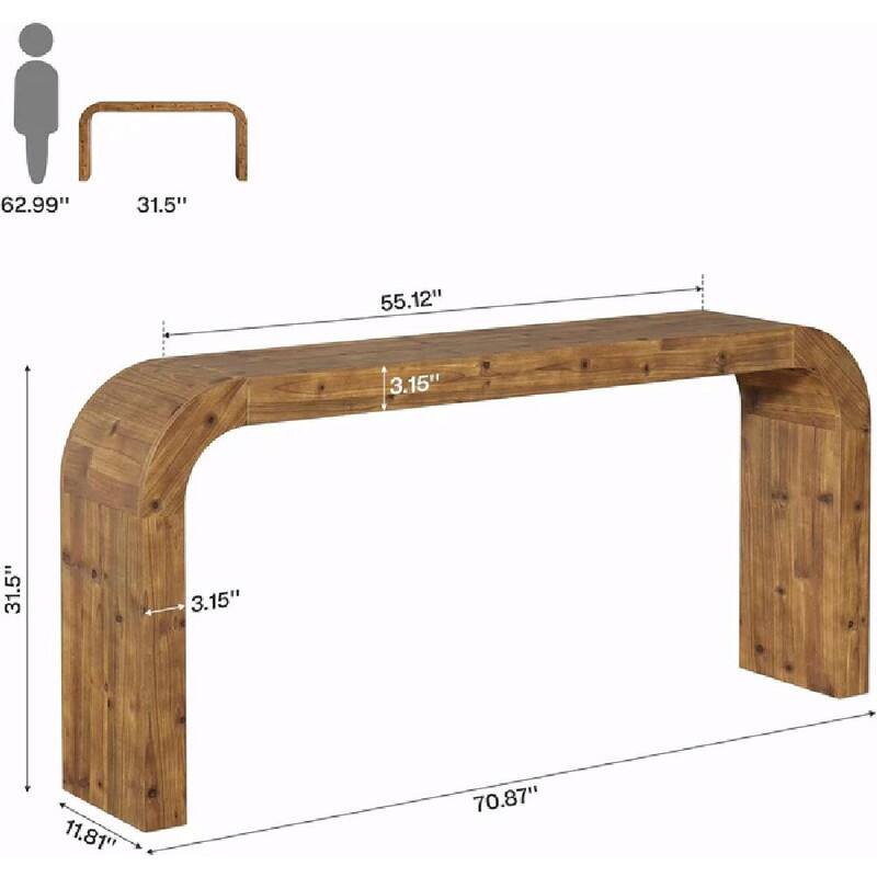 Farmhouse Wood Sofa Table - Narrow Side Table with Curved Design
