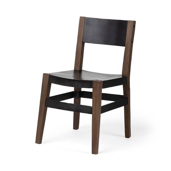 Black Iron Seat With Solid Brown Wooden Base Dining Chair Black Iron Seat With Solid Brown Wooden Base Dining Chair