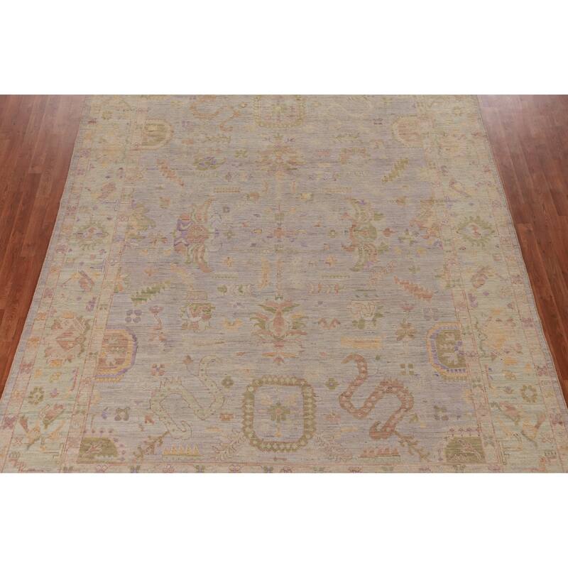 Hand Knotted Oriental 100% Wool Carpet Transitional All-Over Purples Oushak Area Rug - 11' 9'' X 8' 9''