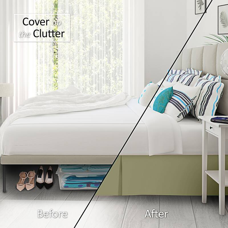 Clara Clark Pleated Bed Skirt-14 inch Tailored Drop - Soft Double Brushed Premium Microfiber Ruffle Bed Skirt - Includes 8 Pins