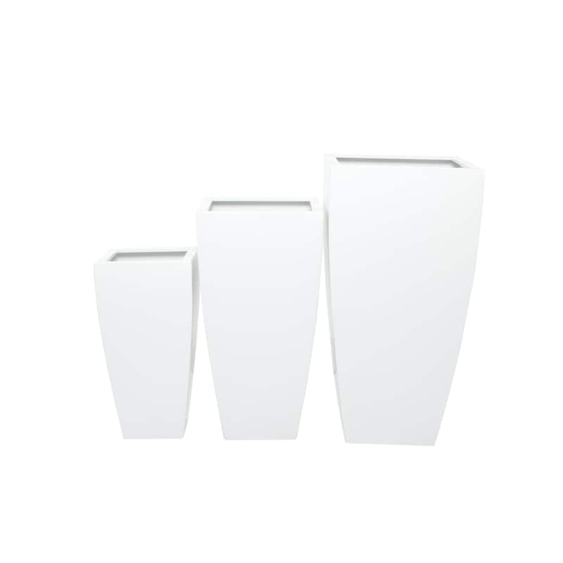 Metal Light Weight Indoor Outdoor Planter with Tapered Base and Fluted Design - Set of 3 White - Roche River Decor