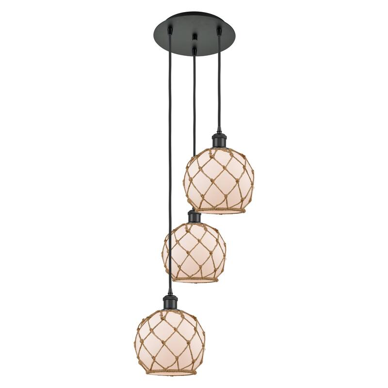 Innovations Lighting Endless Possibilities Ballston - Farmhouse Rope - 3 Light 15" Cord Hung Multi Pendant - White Glass with Brown Rope/Matte Black