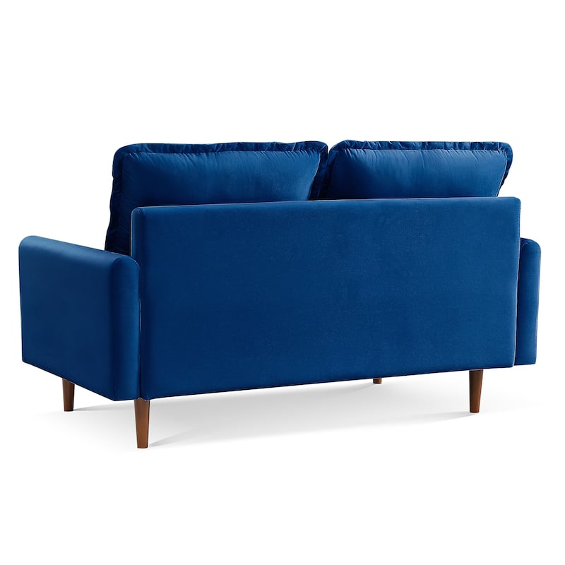 HomeRoots 69" Blue Velvet Sofa With Dark Brown Legs - 69