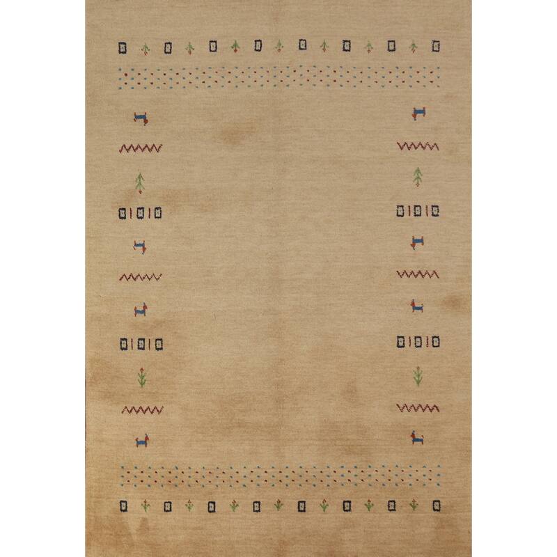 Tribal Gold Gabbeh Oriental Area Rug Hand-Knotted Modern Wool Carpet - 4'8" x 6'6"