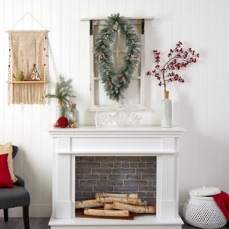 Pre-Lit Diamond Flocked Artificial Christmas Wreath, 36-Inch, Warm White LED Lights