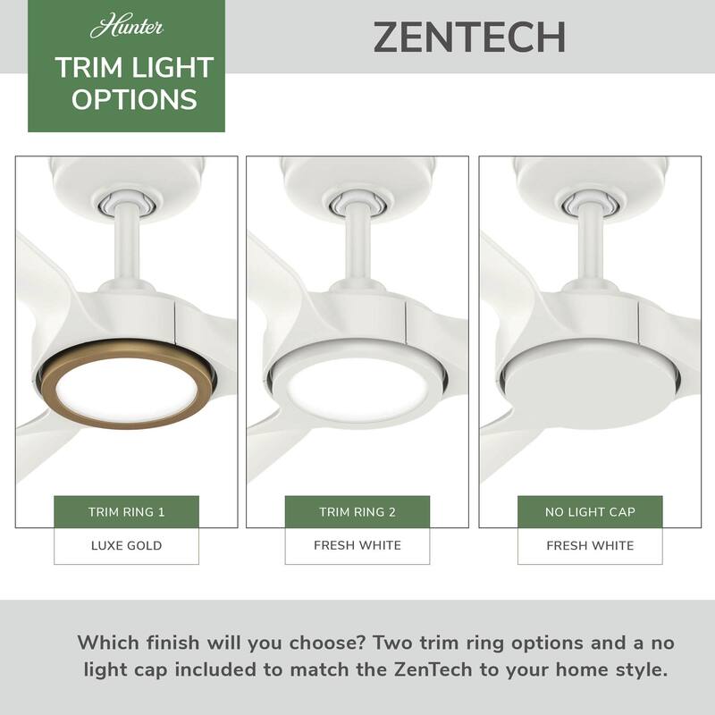 Hunter Zentech Wi-Fi ENERGY STAR Damp Rated Ceiling Fan w/ LED Light and Handheld Remote - Modern & Contemporary - SMART FAN!