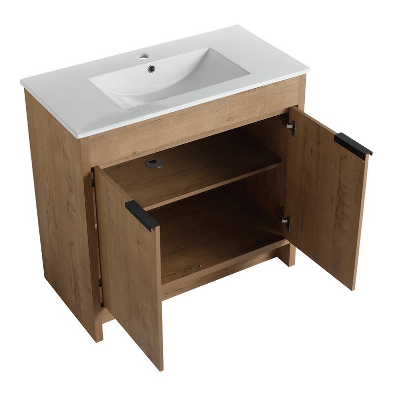 GDFStudio - Lennox Modern Freestanding Bathroom Vanity with White Ceramic Sink and Soft-Close Doors