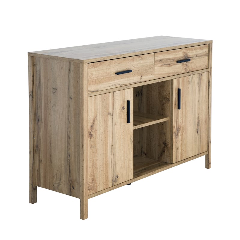Q-Max 47"W Sideboard Storage Cabinet, Dining Server Cupboard Buffet Table with Two Cabinets, Two Drawers, Two Open Shelves