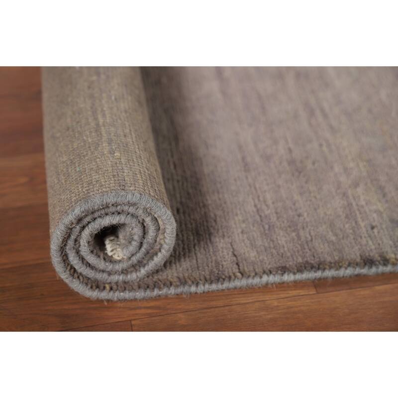 Gabbeh Modern Foyer Rug Handmade Grey Solid Wool Carpet - 2'10"x 3'11"