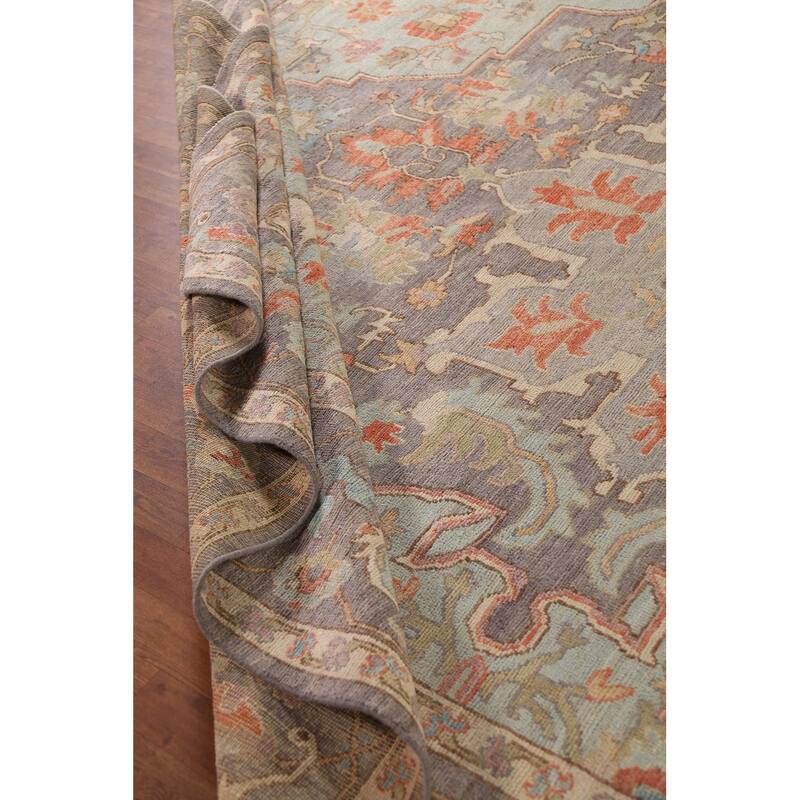 Vegetable Dye Oushak Turkish Large Area Rug Handmade Grey Wool Carpet - 10'2"x 13'9"