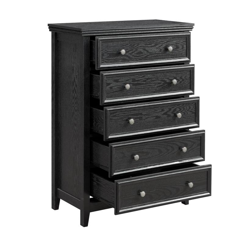 Black Farmhouse 5-Drawer Dresser, Living Room Closet Organizer