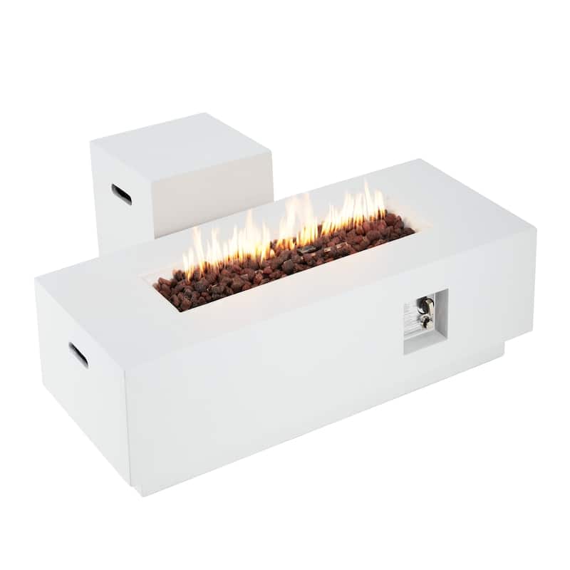 AVAWING 2-Piece 42" Rectangle Concrete Fire Pit Table with Tank Holder