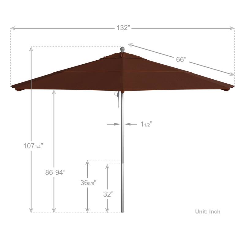 California Umbrella 11' Rd Aluminum Frame, Fiberglass Rib Market Umbrella, Push Open, Anodized Silver Finish, Olefin Fabric