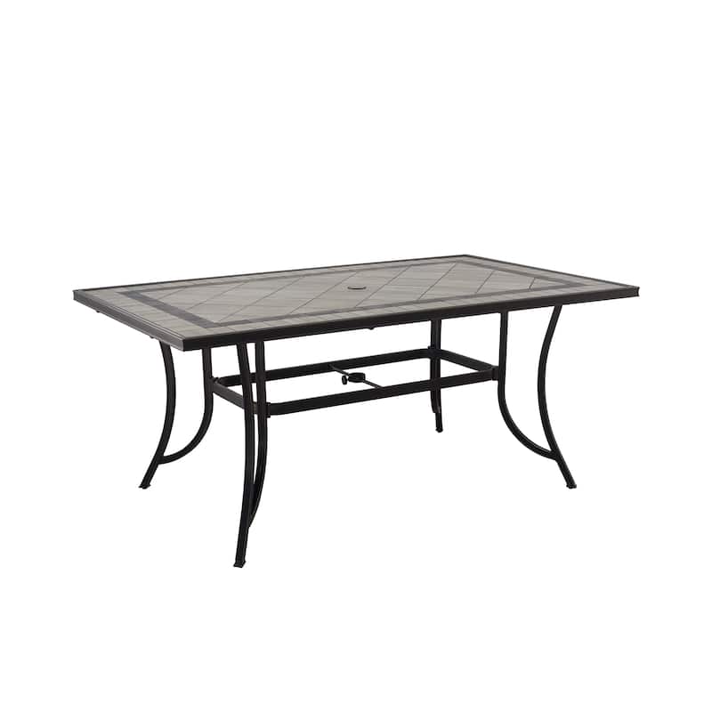 Aluminum Rectangle Patio Dining Table for 6 Seating Metal Steel Slat with Umbrella Hole