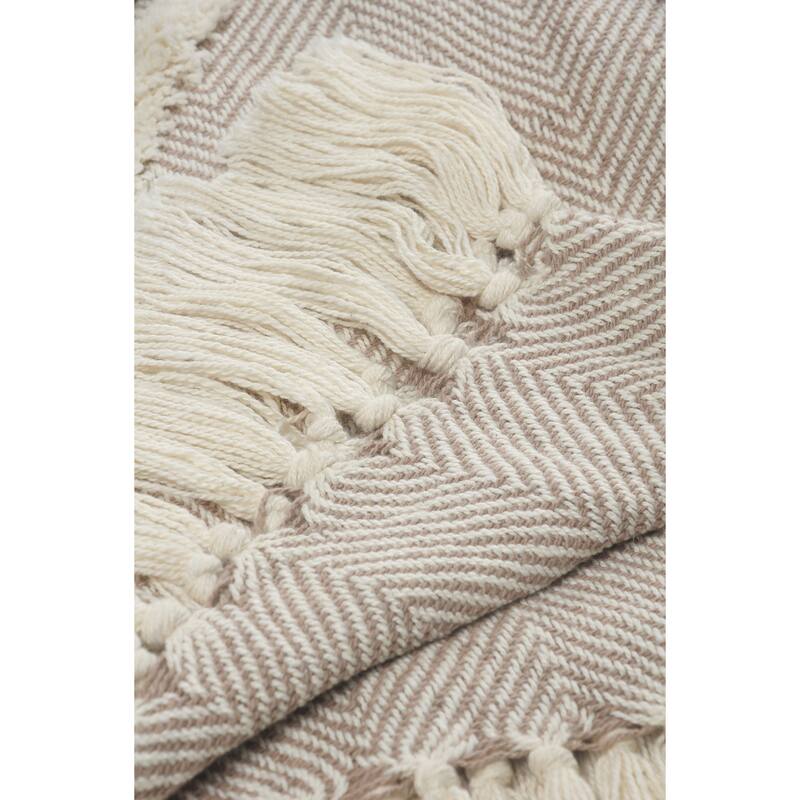 Sevita Tufted Geometric Beige and Cream Throw Blanket with Fringe