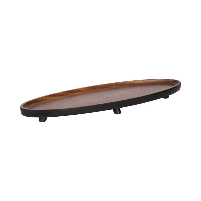 Kate and Laurel Tomaz Oval Footed Tray Wood - 23x7x2 - Black/Walnut Brown
