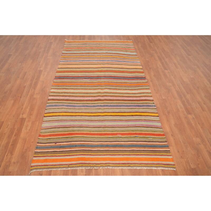 Hand Woven Oriental 100% Wool Carpet Southwestern Geometric Multi-Colored Kilim Area Rug - 8' 10'' X 4' 10''