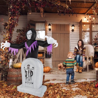 8ft Garden LED String Lights Grim Reaper and Grave Inflatable Halloween Decoration