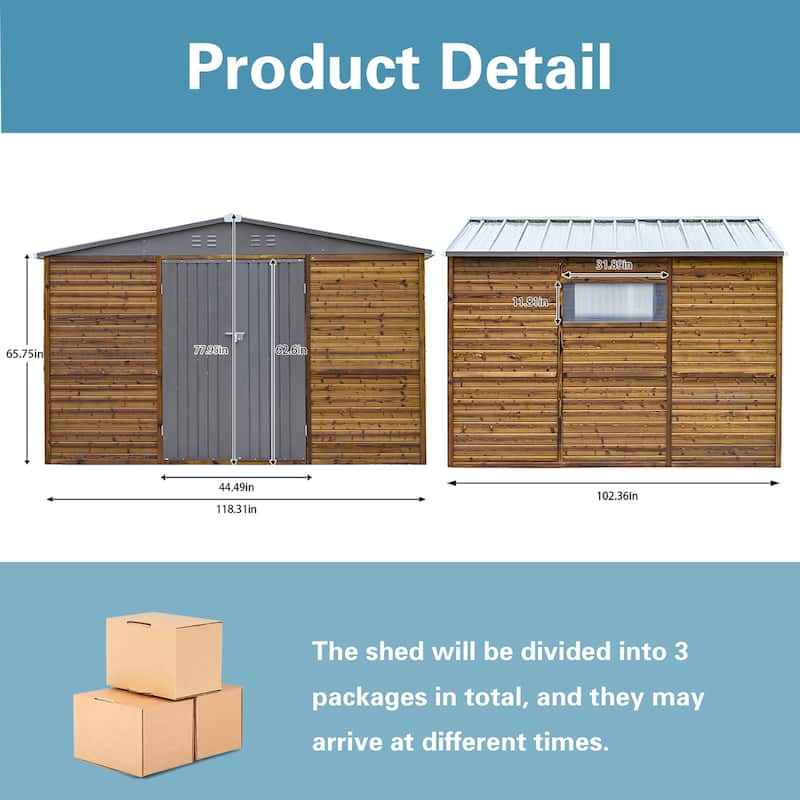 8x10 FT Wood and Metal Storage Shed, Cedar Outdoor Garden Shed with Iron Roof, Double Doors, Windows and Vents