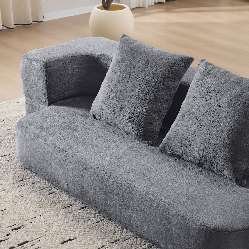 74.81" Faux Fur 3-in-1 3-Seater Floor Sofa, Converts to Bed with Memory Foam