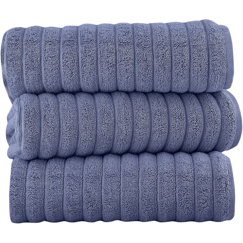 Classic Turkish Towels Plush Ribbed Cotton Luxurious Bath Sheets (Set of 3) 40x65" - 40x65 - Royal Blue