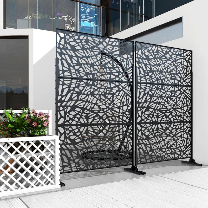 Outdoor Privacy Screen with Stand for Patio Garden Metal Fence