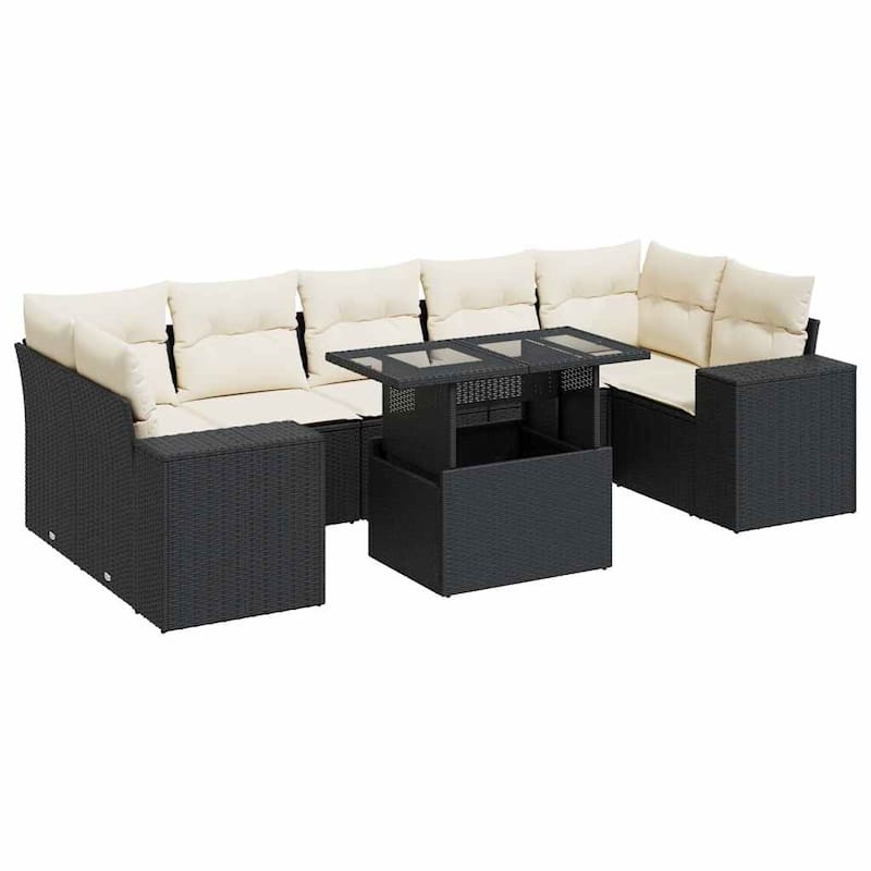 vidaXL Patio Sofa Set with Cushions Outdoor Furniture 8 Piece Poly Rattan - 24.4 x 24.4 x 27.2