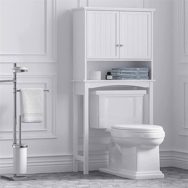 Over The Toilet Storage Cabinet - 9"D x 24"W x 62"H - 9"D x 24"W x 62"H - Wood Finish - White