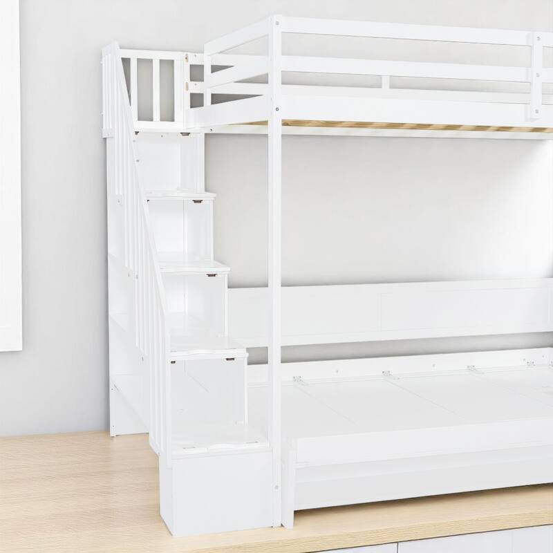 Full Size Wall Murphy Bed with Loft & Bunk Conversion, Hydraulic Lift, Hidden Desk, and Storage Steps