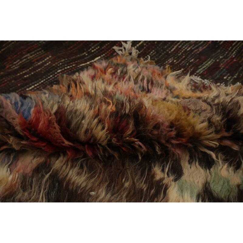 Hand Knotted Oriental 100% Wool Carpet Modern Tribal Brown Moroccan Area Rug - 9' 10'' X 6' 10''
