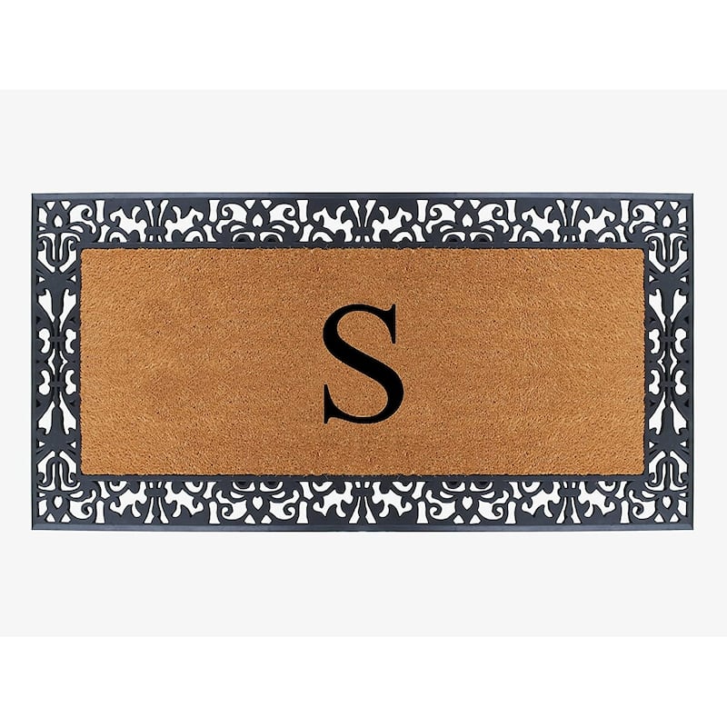 A1HC Rubber and Coir Paisley Border Heavy Duty Non-Slip Durable Double Door Monogrammed Doormat 30"X60" - S