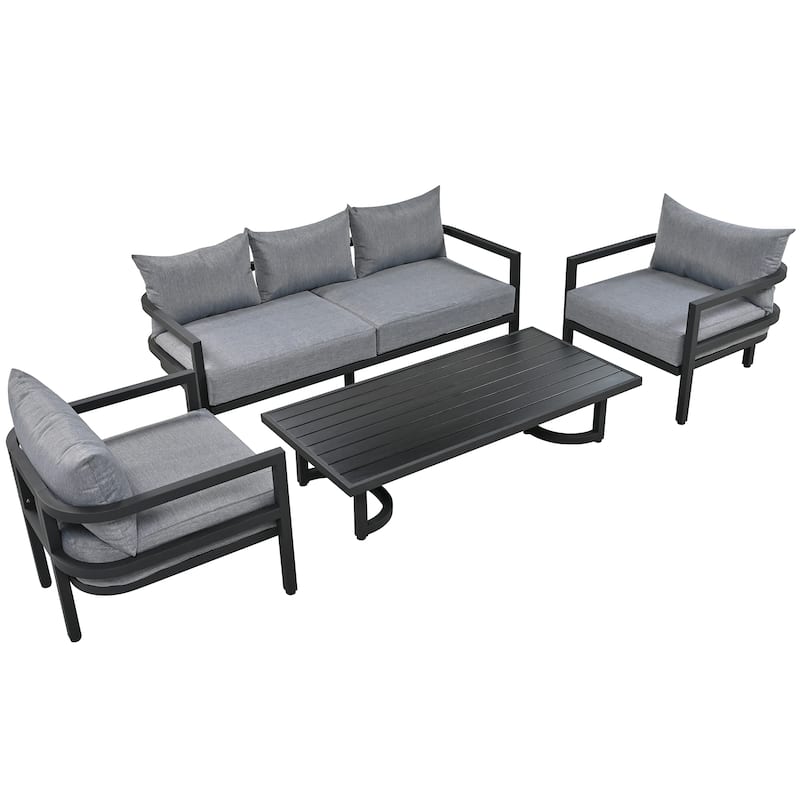 Roomfitters 4-Piece Outdoor Steel Sofa Set with Coffee Table, 3-Seater Couch and 2 Armchairs for Patio Garden