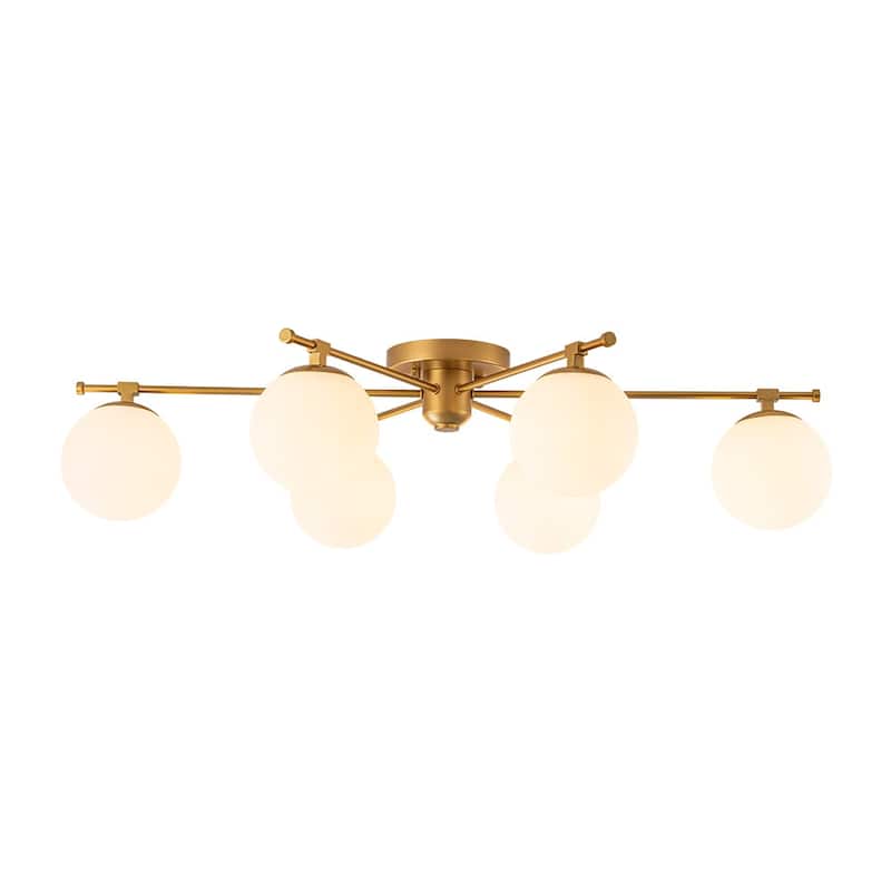 Mid-Century 6-Light Opal Glass Linear Sputnik Ceiling Light 35.4in