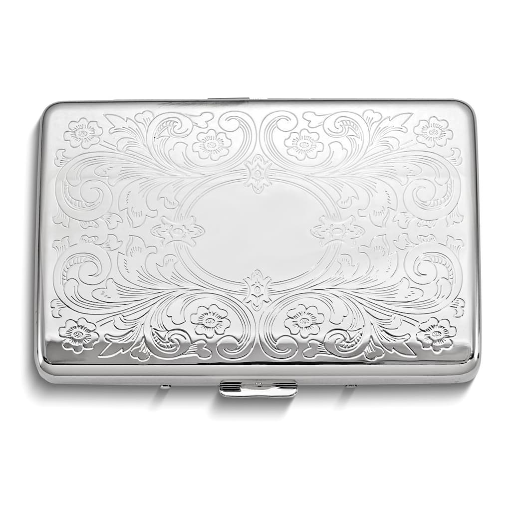 Curata Silver-Tone Scroll Design (Holds 16) Cigarette / Card Case