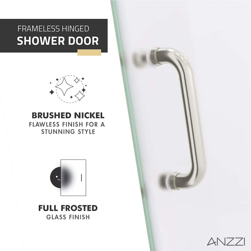 ANZZI Fellow 24" x 70" Frameless Hinged Shower Door in Brushed Nickel with Frosted Tempered Glass