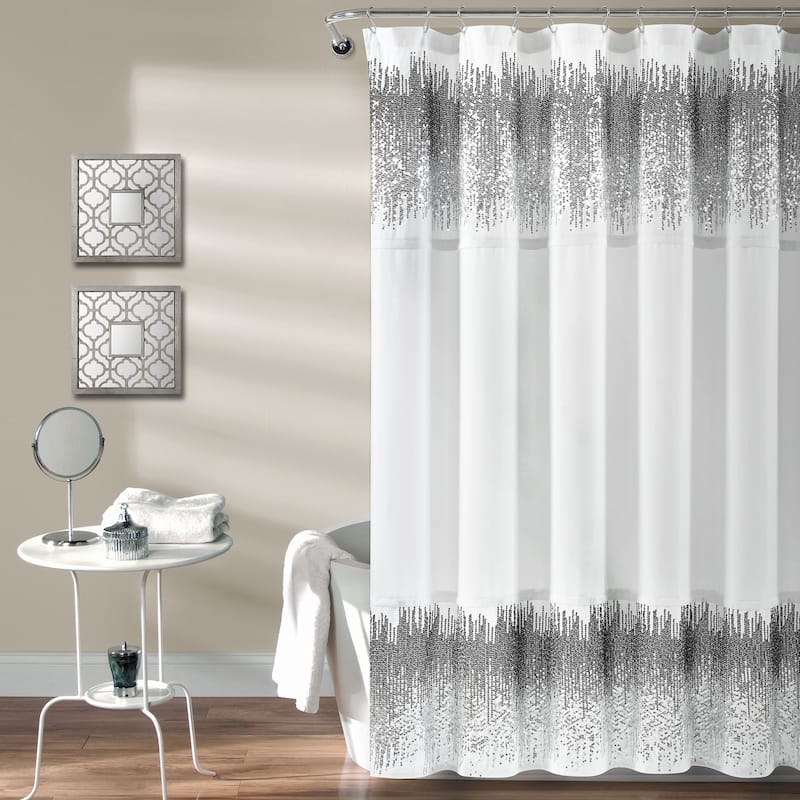 Lush Decor Polyester Shimmer Sequins Shower Curtain - White & Black