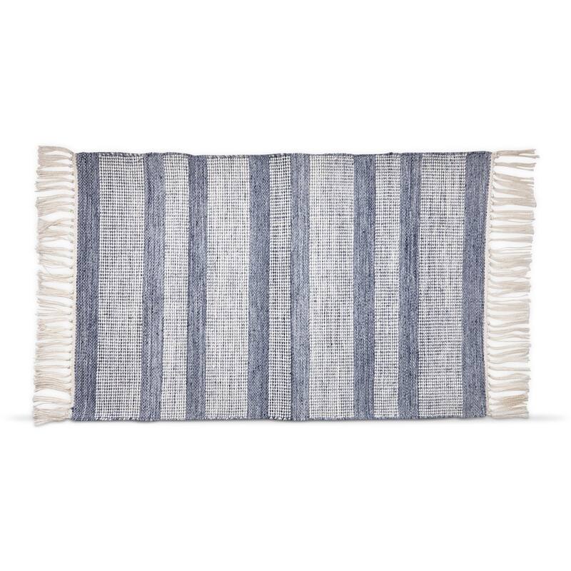 Augustine Blue Stripe Plastic Woven Rug, Indoor Mat, 24L x 36W Inches. - 24 x 36