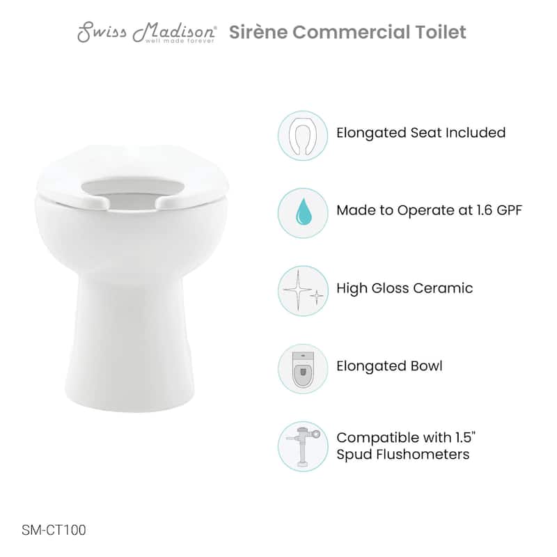 Swiss Madison SM-CT100 Sirene Elongated Toilet Bowl Only - Seat