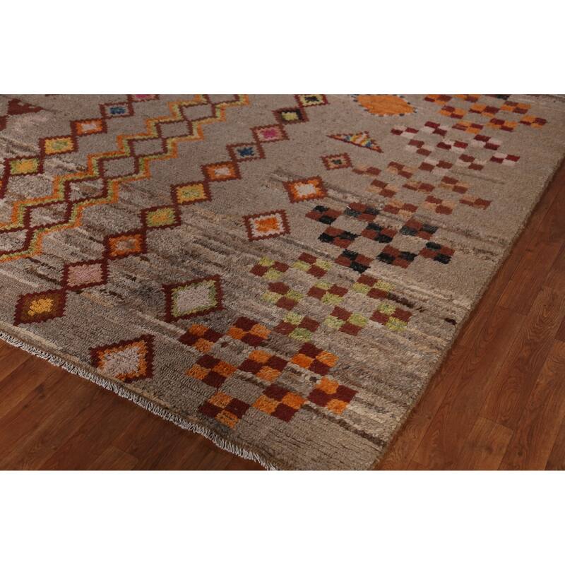 Geometric Brown Moroccan Oriental Area Rug Handmade Wool Carpet - 8'4" x 9'9"