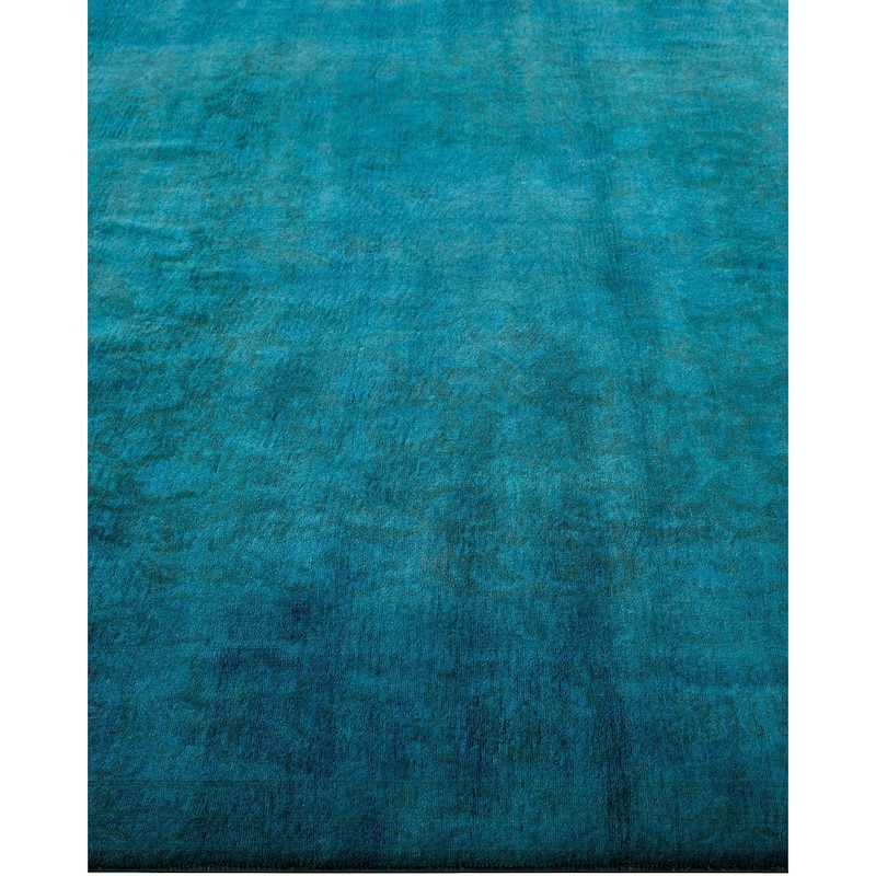 Overton Hand Knotted Wool Vintage Inspired Modern Contemporary Overdyed Blue Area Rug - 6' 1" x 9' 4"