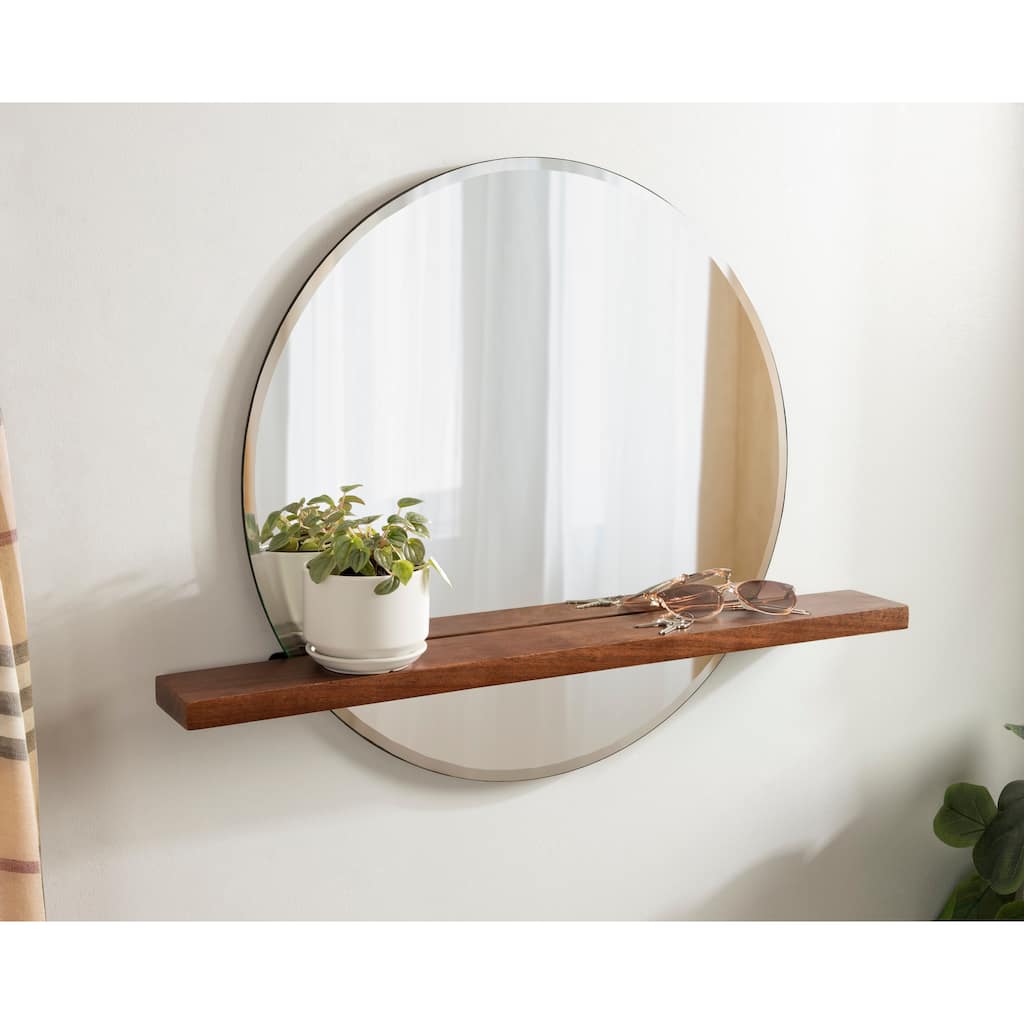 Kate and Laurel Fosset Round Frameless Mirror with Shelf - 30x24