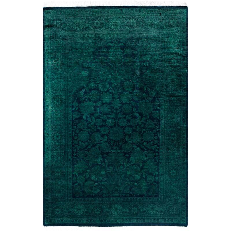 Overdyed One-of-a-Kind Hand-Knotted Area Rug - Green - 4' 2" x 6' 3"