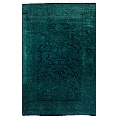 Overdyed One-of-a-Kind Hand-Knotted Area Rug - Green - 4' 2" x 6' 3"