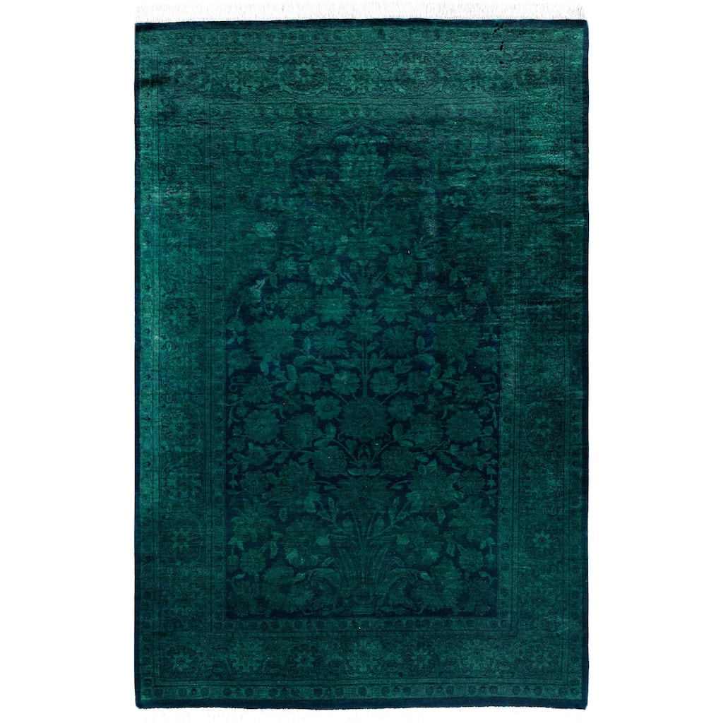 Overdyed One-of-a-Kind Hand-Knotted Area Rug - Green - 4' 2" x 6' 3"