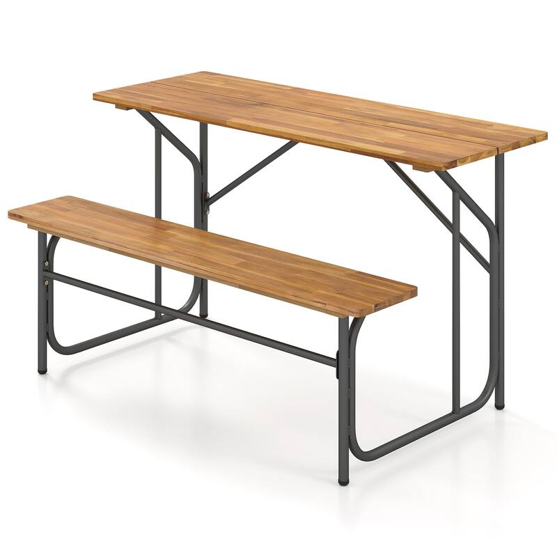 Gymax Patio Table Bench Set for 2 Picnic Table & Loveseat w/Acacia