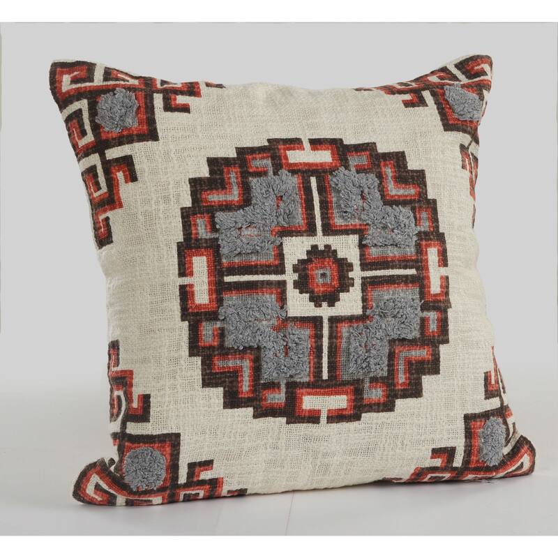 18" Red and Gray Rustic Medallion Square Throw Pillow