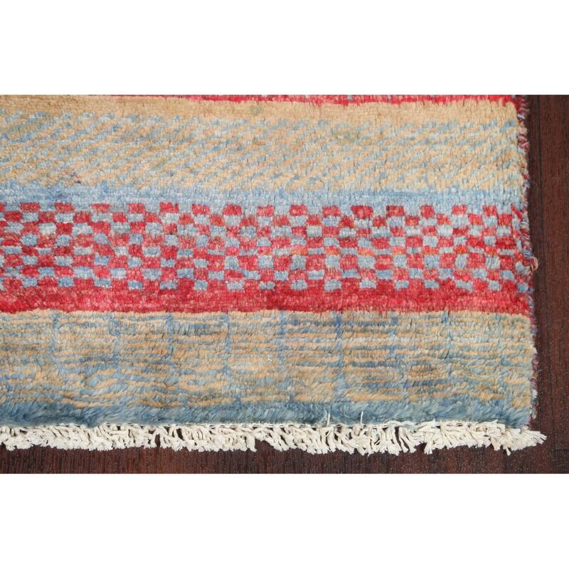 Striped Oriental Gabbeh Kashkoli Runner Rug Hand-knotted Wool Carpet - 2'8" x 11'11"