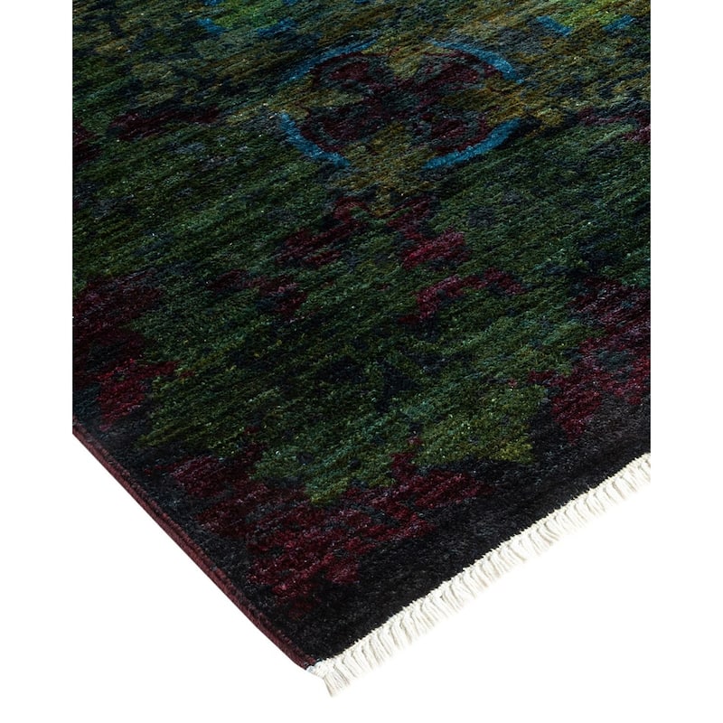 Overton Hand Knotted Wool Vintage Inspired Modern Contemporary Overdyed Green Area Rug - 9' 0" x 11' 10"